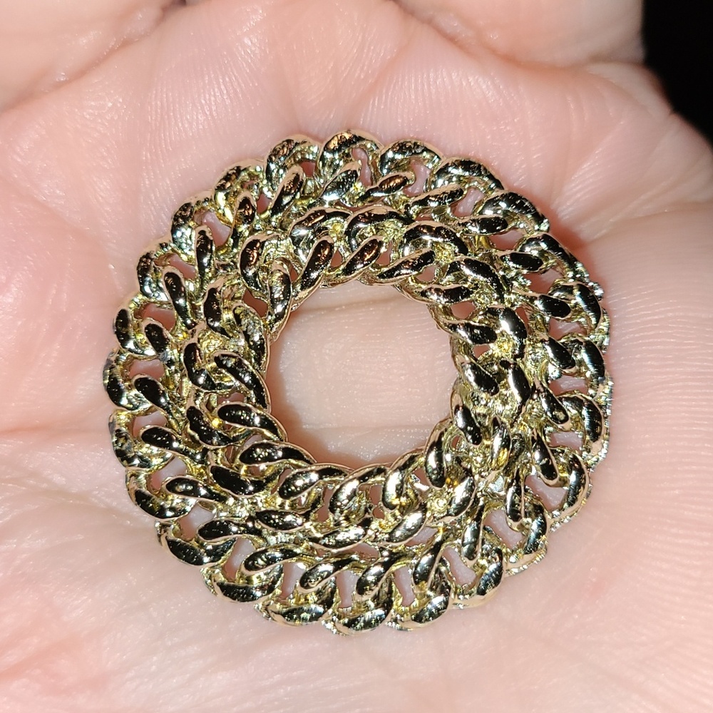 Vintage LIDZ Bros NY Gold-tone Rope Chain Circle Wreath Brooch Scarf Pin Signed - Picture 2 of 7
